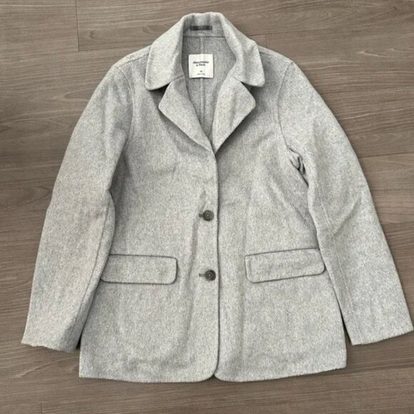 NWOT Abercrombie & Fitch • Light Gray Double Cloth Wool Blend Blazer Coat - Picture 2 of 3